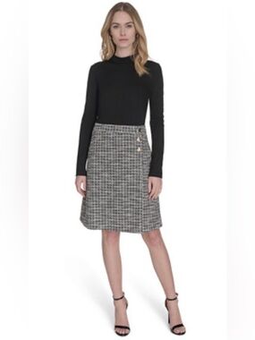 Eliza J Mock neck Twofer checkered tweed docking dress  size 14